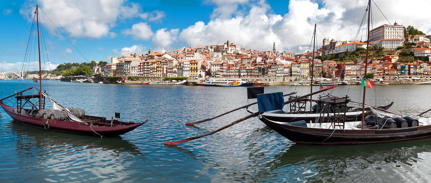 Rabelo boats in old Porto, Portugal