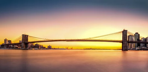 Papier Peint photo Lavable Brooklyn Bridge Panorama du pont de Brooklyn au coucher du soleil