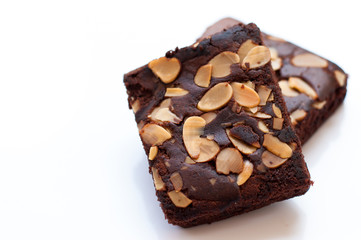 Chocolate brownie portions with almond slice