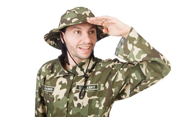 Funny soldier in military concept