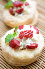 Baked strawberry dessert with cream. Sweet strawberry tart