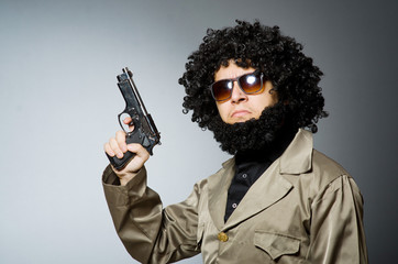 Funny soldier in military concept