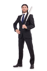 Man with baseball bat isolated on white