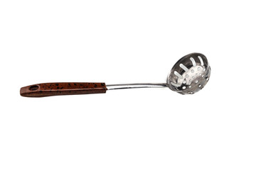 Spoon whit strainer for eggs isolated on white background