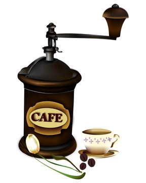 brown coffee grinder, cup, tulip clip art preview