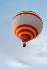 White Red Yellow Hot Air Balloons in Flight. Outdoor, Colorful