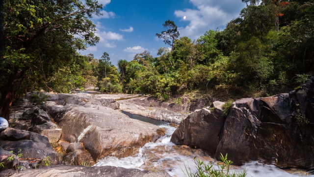 Timelapse of passing cloud at  Ton Nga Chang waterfall in Thaila
