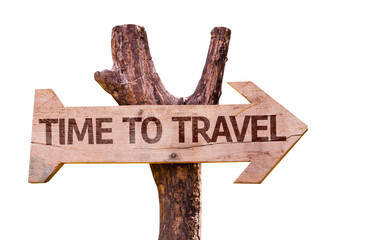 Time to Travel wooden sign isolated on white background