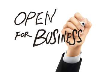 open for business written by 3d hand