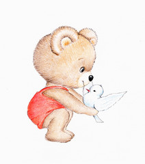 Cute Teddy bear with bird - 79202192