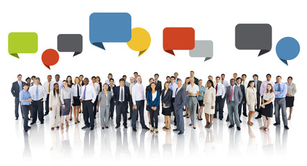 Multiethnic Group of Business People with Speech Bubbles