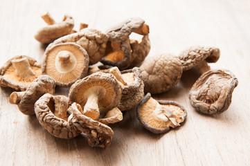 Dry Mushrooms isolated on white background. Selective focus