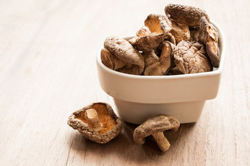 Dry Mushrooms isolated on white background. Selective focus