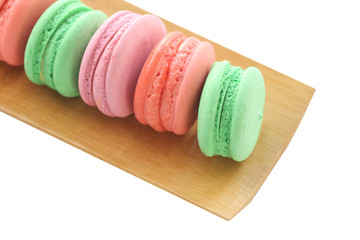 macaroon of dessert in bamboo dish.