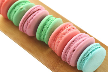 macaroon of dessert in bamboo dish.