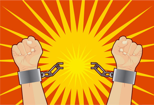 Hand breaking free from chains