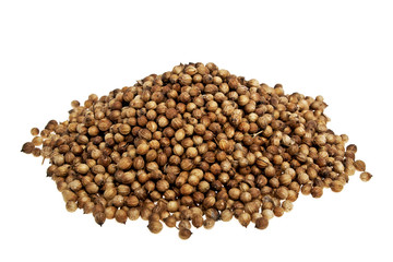 Heap coriander seeds on a white background