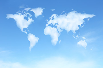 clear blue sky with world map in clound shape