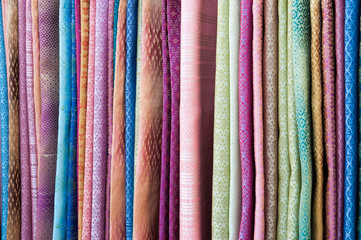 stack of traditional thai fabric, Thailand