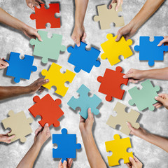 Corporate Connection Togetherness Map Jigsaw Puzzle Concept