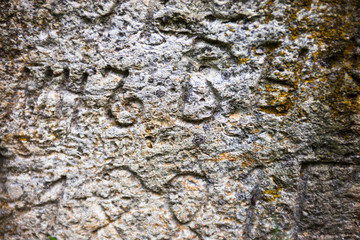 Moss-grown surface of the old stone cross