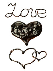 Chocolate word "love" and heart