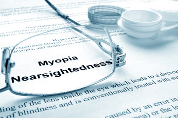 Paper with words  myopia (nearsightedness)
