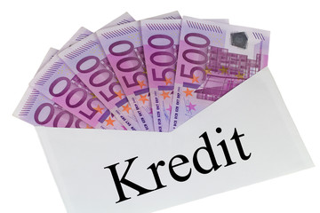 Kredit - Kuvert mit 500 Euro Banknoten