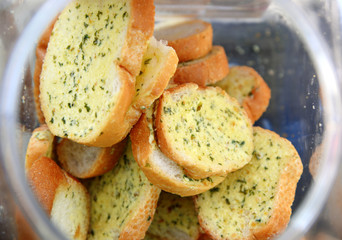 garlic breads in bottle, selective focus.