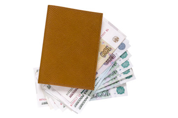 Brown leather wallet with money