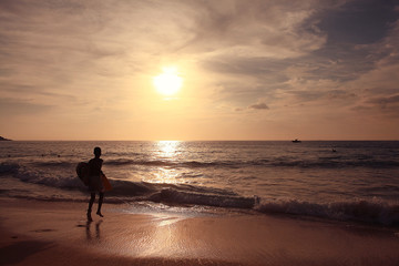 Fototapeta premium boat sunset thailand beach landscape