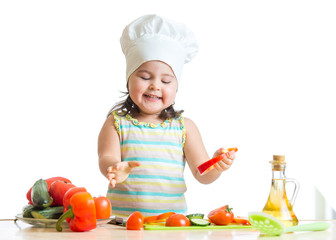 child girl preparing healthy food in the kitchen