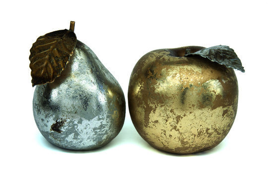 Metallic apple and pear