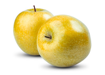 Isolated Yellow apples on white background. Fresh diet fruit