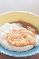 Fried pork top on rice