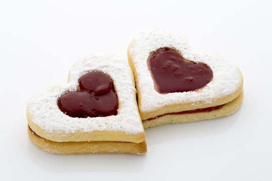Cookies on  the heart shape isolated on the white background.