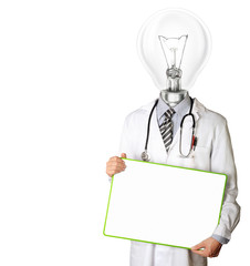 doctor with empty board and lamp-head