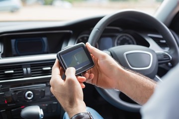 Man using satellite navigation system