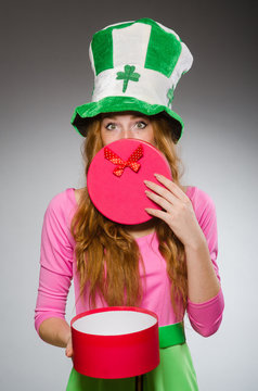 Woman wearing saint patrick hat