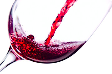 Red wine on white background