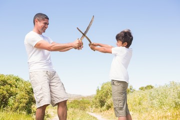 Father and son in the countryside