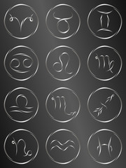 Set of zodiac signs. Metal style.