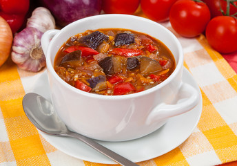 Delicious diet soup on the table