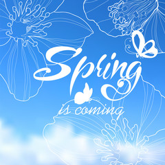 Typographic Design. Lettering Spring design with butterflies.