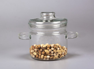 Mixed nuts in a glass bowl