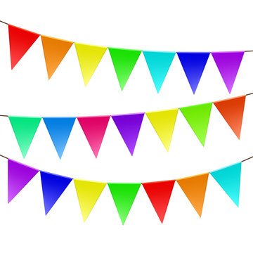 Colorful bunting and garland set isolated on white