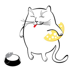 Funny cat with cheese. Series of comic cats.