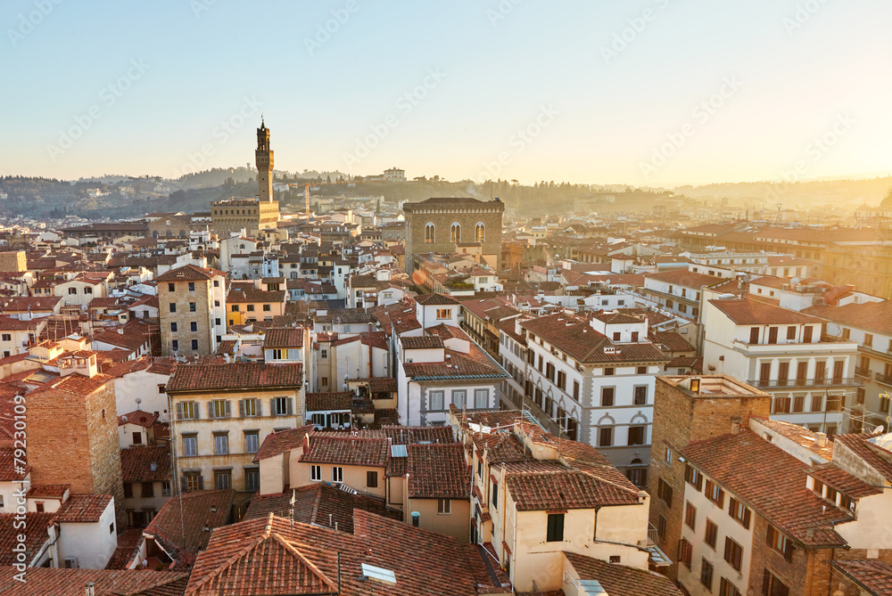 Wall mural Panoramic view of Florence at sunset, Italy.