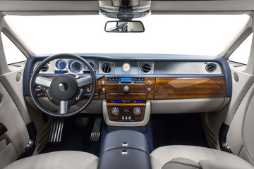 Car interior with luxury wood decoration