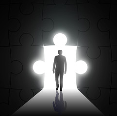 Obraz premium silhouette of man on a background of the hole in the form of puz